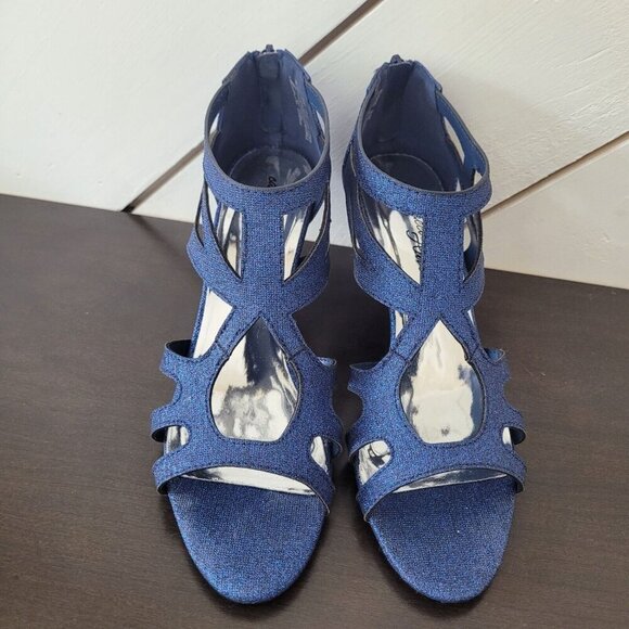 NEW Easy Street Flattery Women's 9 Navy Glitter Strappy Heels - Picture 4 of 11